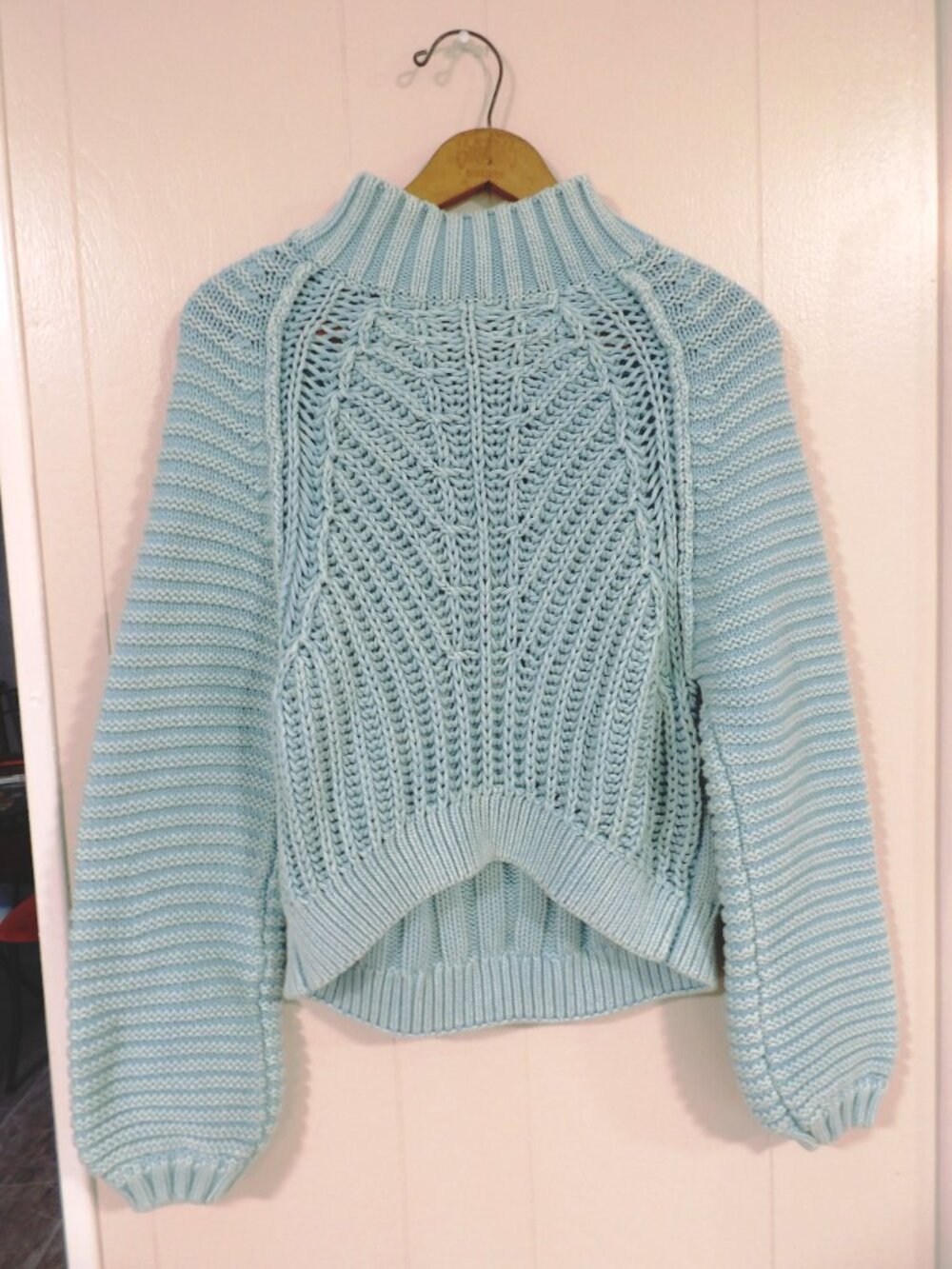Free People Chunky Rib Knit Sweetheart Sweater | Light Blue | XS - Picture 3 of 5